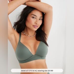 Aerie Sunnie Wireless Lightly Lined Strappy Bra Olive Green 34C